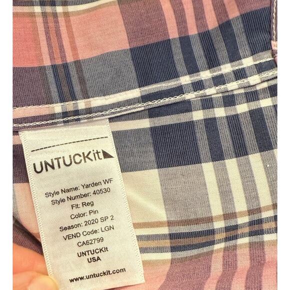 UNTUCKit Poplin Button Up Dress Shirt Mens XL Reg Pink Navy Plaid Wrinkle Free - Picture 10 of 11